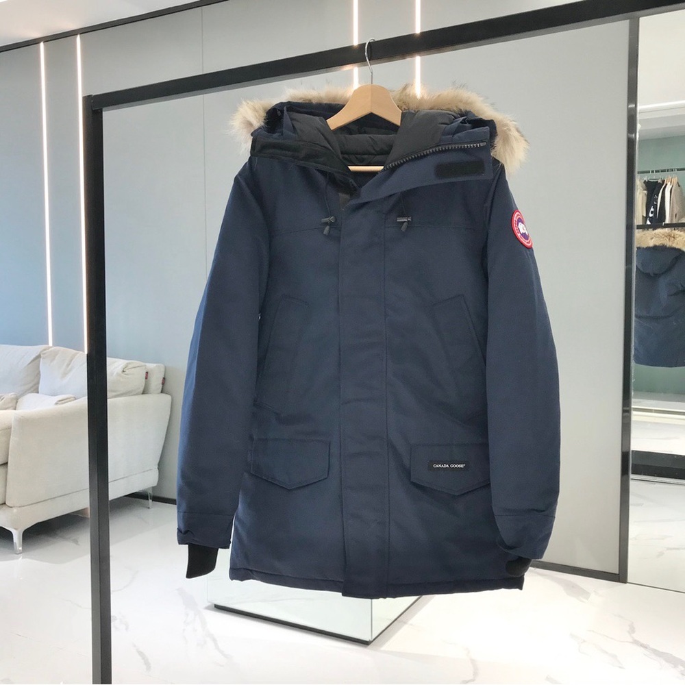 Canada Goose Dark Blue Puffer Jacket with Fur Trim